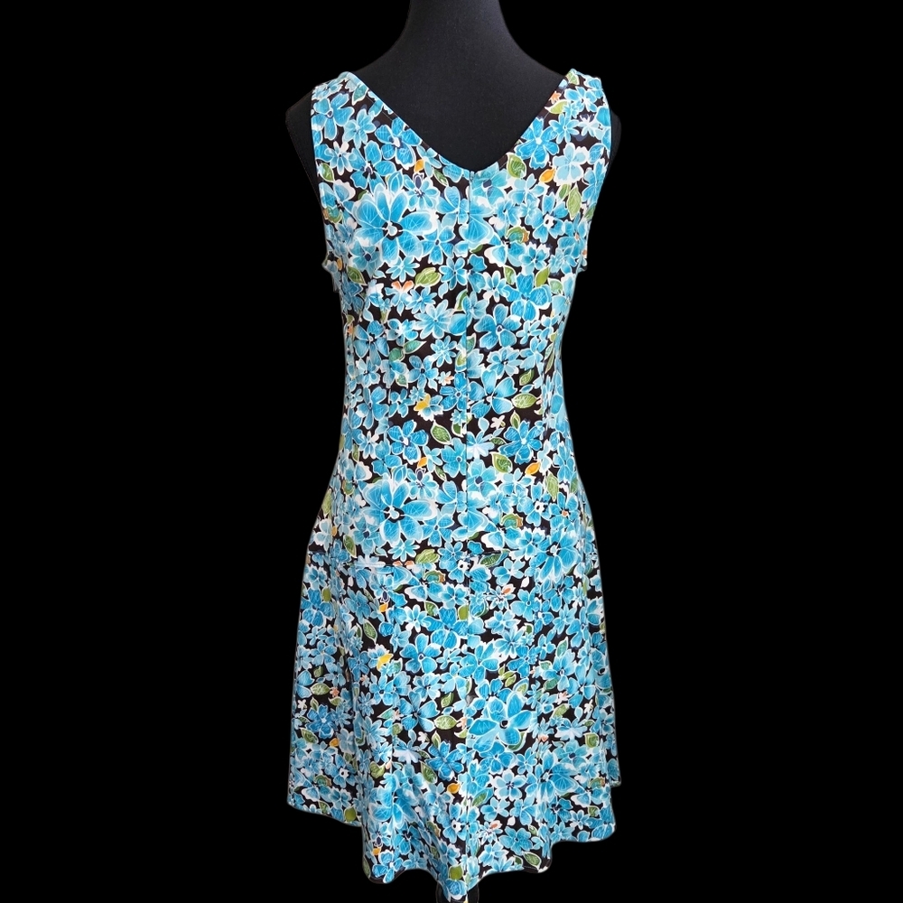 Tristan & Iseut Blue Floral V-Neck A-Line Sundress With Dropped Waist Size 4 - Picture 2 of 6
